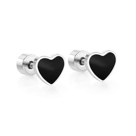 ONLYJUMP 18K Gold Heart Love Earrings for Women Cute Tiny Heart Stud Earrings Love Heart Stud Earrings Tiny Studs EarringsFor Valentines Day Gifts (Silver black)