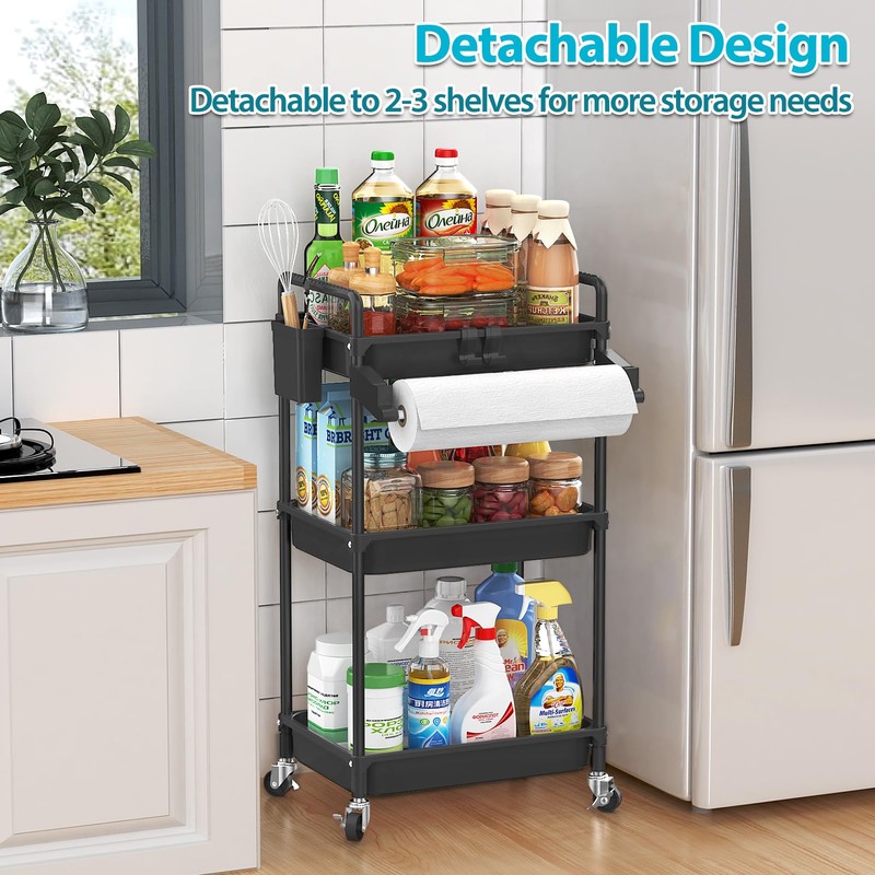 SPACEKEEPER Rolling Storage Cart, 3 Tier Utility Cart Laundry Room
