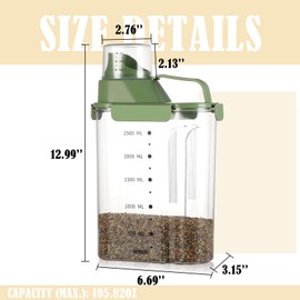 TkoYuHm Bird Seed Storage Container with Pouring Spout & Measuring Cup Handheld Pet Food Dispenser Airtight Clear Plastic Bin for Sunflower Fruit Nut Thistle Seed - Green
