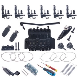 Swhmc Black Guitar Tremolo Bridge with Bar Double Strat Locking Floyd Rose Type and 6R Sealed Gear Tuning Pegs Keys Machine Head,6 Guitar Strings,1/4 Inches Guitar Jack,Guitar Strap Buckle