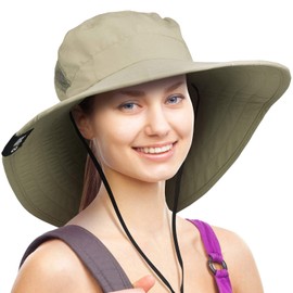 Wide Hard Brim Sun Hat Extra Large Outdoor UV Protection Safari Cap for Women Olive
