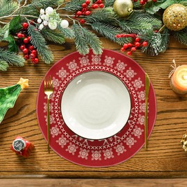 Artoid Mode Red Reindeers Christmas Placemats Set of 4, Round 37cm Seasonal Winter Winter Xmas Holiday Vintage Washable Table Mats