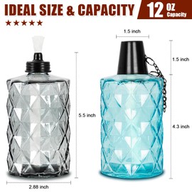 Glass Table Top Torches, 4 Pack Blue Citronella Torches for Outside, 12oz Flame Light Torch,Refillable, Wick and Cap Included, Landscape Lanterns Torches for Garden Yard Patio Party Decor