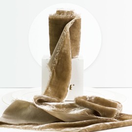 MEEDEE Camel Velvet Ribbon - 3 Inch Fringe, Raw Edge, Silk Velvet for Wreaths, Flower Bouquets, Photography, Dress Sash, Baby Showers, Wedding Decor (3 Yards)