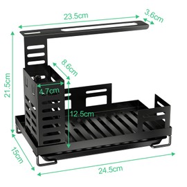 Ghazpmuk Sink Organiser, Sink Organiser, Kitchen Sink Caddy Organiser, Sponge Holder, Stainless Steel Kitchen Organiser with Removable Drain Pan, Tea Towel Hanger and Brush Tray for Kitchen