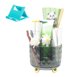 Elezeal Pen Holder, Spinning Makeup Brush Holder, 360°Rotating Cosmetics Organiser with Anti-slip Mat, 6 Slot Pencil Cup Storage Organizer Style Container for Vanity Bathroom Bedroom Stationery