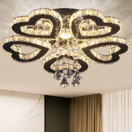 xychfantligh Heart 5 Rings Crystal Chandelier Modern Flush Mount Ceiling Light LED Crystal Pendant Light for Bedroom Living Room Kitchen (Wram)
