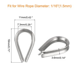 sourcing map 50Pcs M1.5 Stainless Steel Thimble for 1.5mm Dia Wire Rope, Wire Rope Cable Thimbles Rigging for Marine, Sunshade Sail, Fence