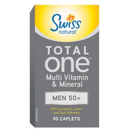 Swiss Natural Swiss Natural Total One Multi Vitamin & Mineral | Men 50+ with Lycopene, Lutein and Saw Palmetto | Daily Maintenance for Overall Health | No Preservatives or Dairy | 90 Caplets