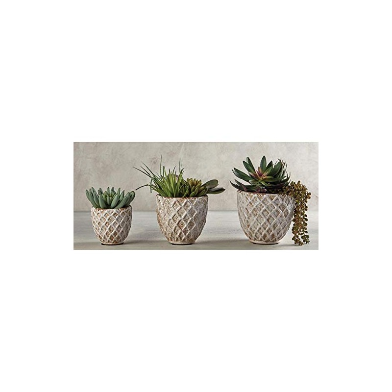 47th & Main Diamond Patterned Planter/Pot, Large, Distressed White