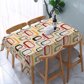 LANAIQO Mid Century Modern Retro Tablecloth for Dining Room Kitchen Birthday Party Decorations, Rectangular 54"x72" Oil-Proof Waterproof Vintage Decorative Table Cover