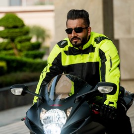 ChoCho Track Men's Summer Motorcycle Jacket with Armor Protection (Large, Fluorescent Green)