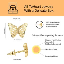 ToHeart Gold Butterfly Earrings Flat Back Stud Earrings Gold Hypoallergenic Small Gold Stud Earrings Gifts Bff Birthday