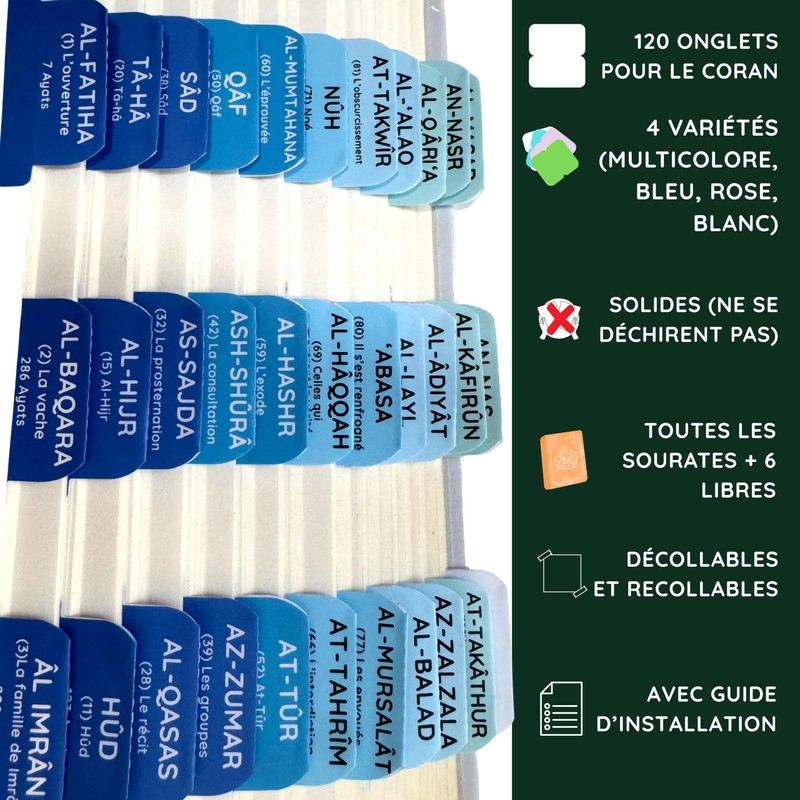 Quran Tabs, 120 Tabs for Easy Quran Reading; 114 Tabs