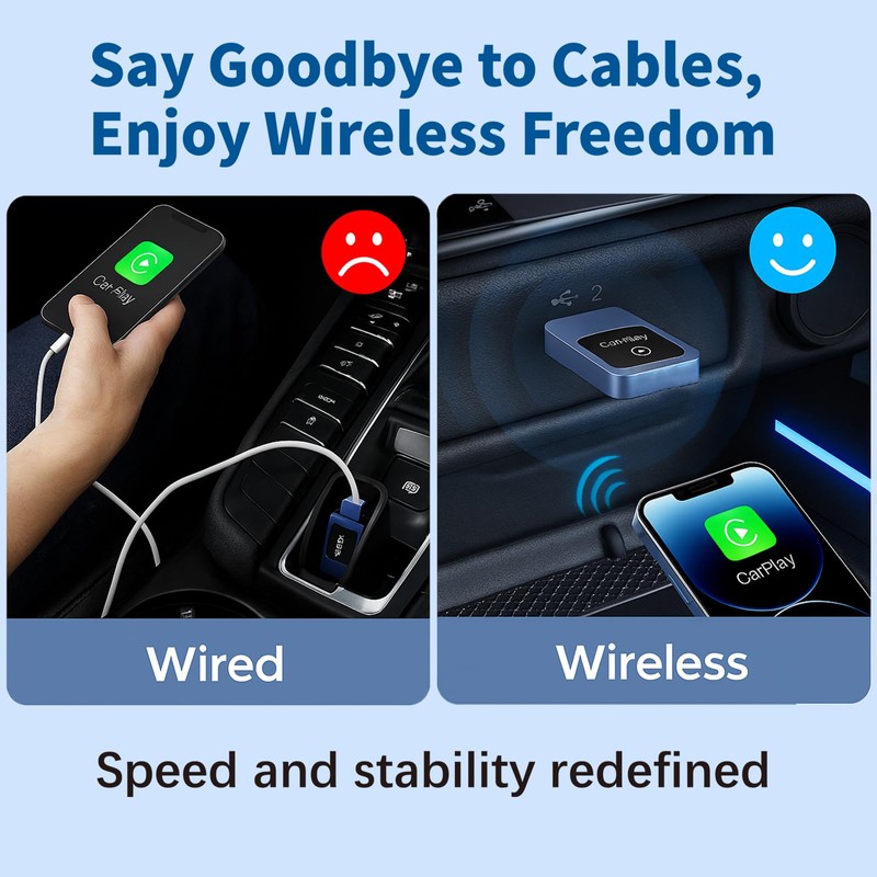 2 in 1 Wireless Adapter for CarPlay/Android Auto-Compatible with iOS