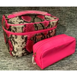 Victoria's Secret Vanity Travel Soft Case Hot Pink Snake Python Set of 2 NWT