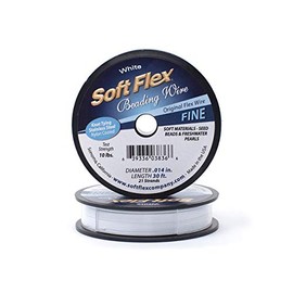 Soft Flex Kink Resistant Knot Tying Hypoallergenic Jewelry Making Wire, 21 Strands of Braided Stainless Steel Beading Wire, 014 Fine Diameter, 30 ft White Nylon Color Coating