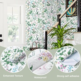 Dimoon 17.3''x236.2''Peel and Stick Wallpaper Renter Friendly Contact Paper Floral Wallpaper Wall Art Waterproof Kitchen Bathroom Cabinet Drawers Thickening Waterproof Stick on Paper Pink Vinyl Wrap