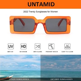 UNTAMID Rectangle Trendy Sunglasses for Women Retro Fashion Sunglasses UV 400 Protection Square Frame Shades Orange Frame Grey Lens