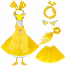 4 Pcs Hawaiian Porch Goose Outfit 50s Costume Accessories for 23" 17'' Plastic Cement Lawn Patio Goose Statue Clothes for Garden Patio Party Decoration, Yellow