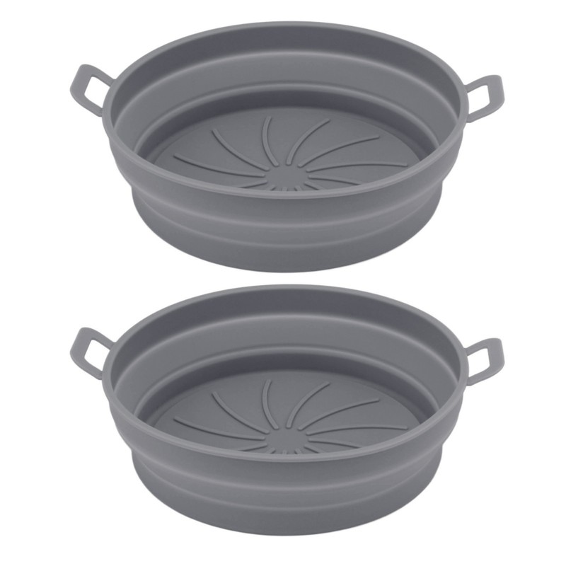 2 Pcs Silicone Air Cooker Pot With Handle Round Fryer
