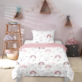MUSOLEI Rainbow Bedding Set Single, Pink Lovely Kids Duvet Cover Sets for Boys Girls, Colorful Microfibre Quilt Cover 135X200cm with Pillowcase 50x75cm