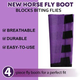Wizbrio Premium 4-Pack Horse Fly Boots & Leggings Loose-Fit Fine Mesh with Stay-On Fasteners, Support Strips & Anti-Stomp Design Breathable Non-Slip Protection Leg Wrap (Large) Lavender Purple