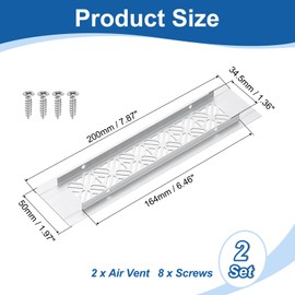 sourcing map 2Pcs Aluminum Alloy Air Vents, 200 x 50mm / 7.9 x 2" Rectangle Louvered Ventilation Grille Cover with Mounting Screws for Door Cabinet Wardrobe, Silver