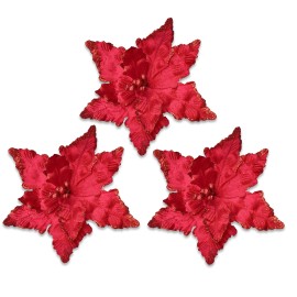 Unbranded 3 Pack of Red Poinsettia Picks with Berry Centers