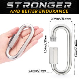 sprookber Stainless Steel Chain Quick Links - 304 Stainless Stee Chain Connector, Screw Carabiner, Chain Hooks, Set of 6