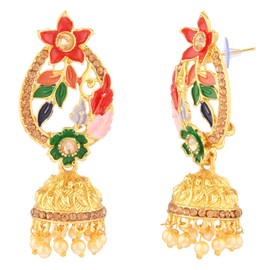 Efulgenz Indian Jewelry Bollywood Antique Crystal Kundan Jhumki Jhumka Earrings Set for Women, Metal Crystal Rhinestone Stone, not known