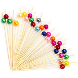 200 Cocktail Stick Bamboo Fruit Sticks Wooden Toothpicks, (12cm) for Party Tapas Nibbles Canapes Appetiser Fruit Skewer BBQ Sandwich Bento Accessory Pick Food