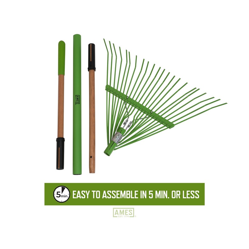 AMES 20201033 Steel Tine Leaf Rake with Hardwood/Steel Handle, 22