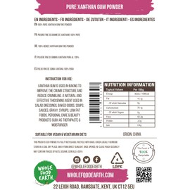 Whole Food Earth® - Pure Xanthan Gum Powder 250 g | Food Grade | Extra Fine | GMO Free