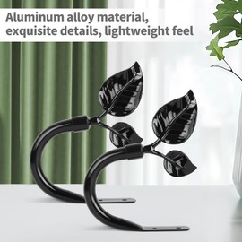 Leaf Shaped Curtain Holdbacks 2pcs, Handmade Metal Curtain Side Holders for Wall, Antique Brass Curtain Tieback Hook Pull Backs for Drapes Window Home Decoration (Piano Black)