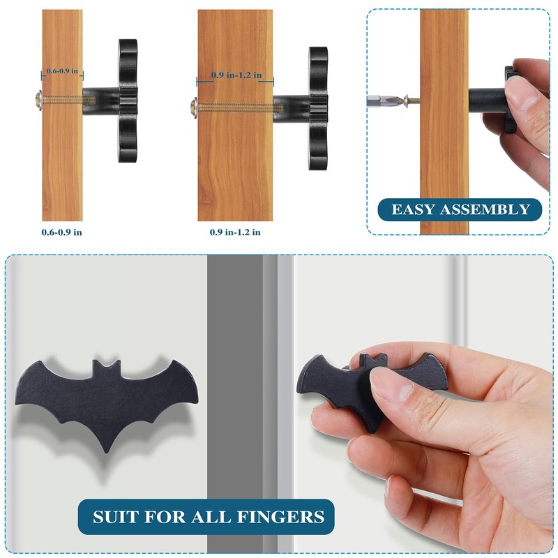 Gothvanity Gothic Bat Cabinet Knobs 8 Pack - Black Gothic