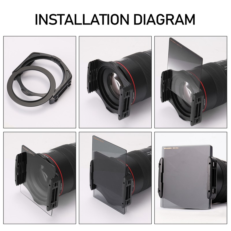 Square Neutral Density Filter Kit ND2+4+8+16 Filter Set with Ring-Adapter