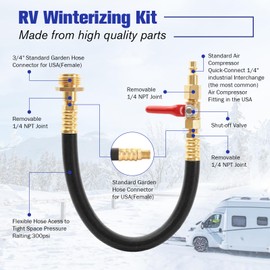 RV Winterizer Kit, 16.9" RV Water Blowout, Sprinkler Winterizing Blowout Kit with Shut Off Valve, Air Compressor Quick-Connect Plug Water Blow Out Fitting Adapter for Winterizing RV, Boat, Camper