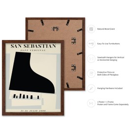 Poster Master Vintage Illustration Poster - Retro Minimalist Print - San Sebastian, Jazz Festival, Piano, Aesthetic - Gift for Artist, Friend - Wall Decor for Home, Office, 11x14 Brown Framed