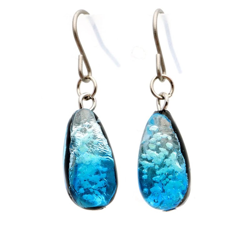 GOLD STONE Haterma Blue Firefly Glass Earrings, Tear-shaped, Drop Titanium,