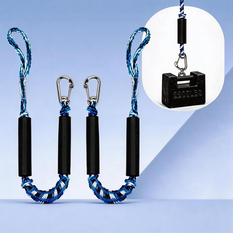 2 PK Blue Bungee Dock Lines for Boats 2FT with