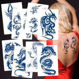 Kotbs 8 Hojas Semi Permanentes Realistas Tatuajes De Dragón, Tatuajes Temporales Premium 100% Tinta A Base De Plantas Infinity Totem Tattoo Pegatinas,