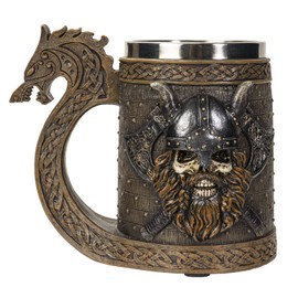 SUMMIT COLLECTION Viking Skull Horned Warrior Viking Longship Beer Stein Tankard Mug with Removable Stainless Steel Insert 20 fl oz