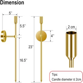 Lumpro 23-inch Large Wall Candle Sconce, Set of 2, Wall Mounted Candle Holder, Modern Chic Home Decor for Living Room, Bedroom, Dining Room, Hallway & Stairway (Brass)