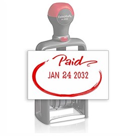 Heavy Duty Style Office Date Stamp with Paid - Self Inking Dater - Style C - Red Ink Color