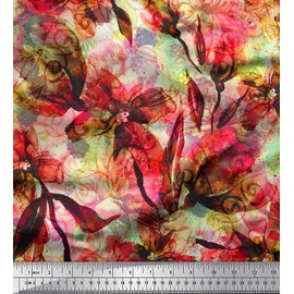 Soimoi Cotton Canvas Fabric Floral & Texture Print Fabric by The metre 42 Inch Wide
