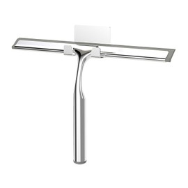 Shower Squeegee for Glass Doors, Stainless Steel Shower Squeegee for Bathroom, Window and Tiles, All-Purpose Squeegee with Adhesive Hook-10”, Chrome