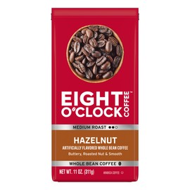 Eight O'Clock Coffee Hazelnut Whole Bean Coffee, Medium Roast, 11 Ounce (Pack of 6) - Buttery, Smooth & Nutty