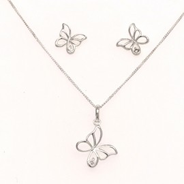 LittleGoldDaisy Butterfly Pendent Earring set each with CZ in Silver 925 Kids Girls Teens gift