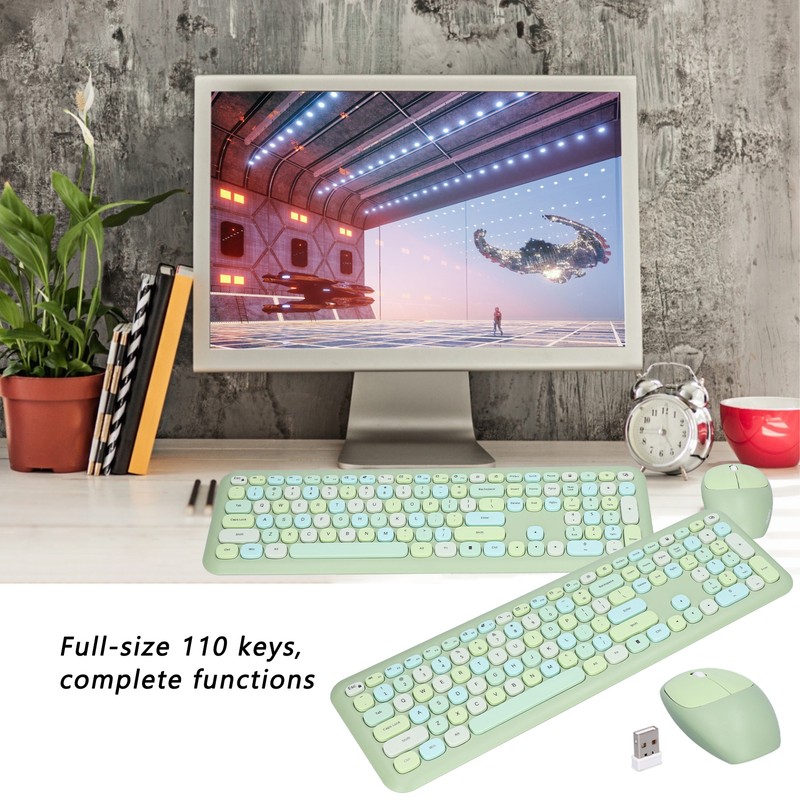 Keyboard Mouse Combo 2.4G Retro Multi Color Mute Cover Wireless